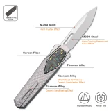 Remette RT Swordfish Knife Ceramic Sandblasted Titanium, Carbon Fiber Inlay 3.15" M390 Tanto Pearlescent
