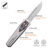 Remette RT Swordfish Knife Ceramic Sandblasted Titanium, Carbon Fiber Inlay 3.03" M390 Clip Point Pearlescent
