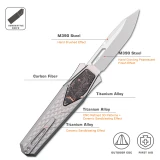 Remette RT Swordfish Knife Ceramic Sandblasted Titanium, Carbon Fiber Inlay 3.15" M390 Tanto Pearlescent