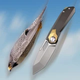 Remette RT-Peregrine Falcon Folding Knife Brown/Gold Titanium 3.15" M390 Reverse Tanto Pearlescent