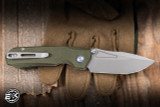 Remette Rhino Button Lock Folding Knife Green Micarta 3.07" 14C28N Drop Point Stonewash MC25A
