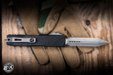 Microtech Ultratech Gen IV OTF Automatic Knife Topographic Deep Engraved Black Aluminum 3.55" M390MK Spartan Apocalyptic 12234TP-10AP