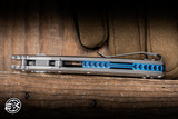 Microtech/Marfione Select Amphibian Mini Ram-LOK Folding Knife Slab Titanium, Blue Ti Accents 3.25” M390MK Stonewash 137MRL-10MS2