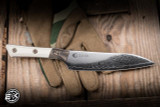 Microtech Prototype Utility Kitchen Knife Ivory G10/Bronzed Bolster 6" M390 San Mai Damascus 3400B-16IVPR