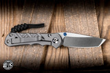 Chris Reeve Knives Small Inkosi Cross Hatch Folding Knife Glass Blasted Titanium/Blue Accents 2.75" MagnaCut Tanto SIN-1156-064