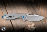 Koenig Knives Arius Flipper Knife Blasted Patterned Titanium 3.5" M390 Drop Point Burnished Polished Flats