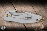 Koenig Knives Arius Flipper Knife Blasted Patterned Titanium 3.5" M390 Drop Point Burnished Polished Flats