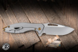 Koenig Knives Arius Flipper Knife Blasted Patterned Titanium 3.5" M390 Drop Point Burnished Polished Flats