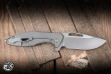 Koenig Knives Arius Flipper Knife Blasted Patterned Titanium 3.5" M390 Drop Point Burnished Polished Flats