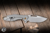 Koenig Knives Mini Arius Flipper Knife Patterned Titanium 3" M390 Drop Point Burnished Polished Flats