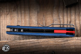 Auxiliary Manufacturing Deadhead Coffin Folding Knife Blue Micarta, Red Accent 2.8" 14C28N Tanto Stonewash