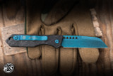 Heretic Knives "Jinn" Automatic Folding Knife Black Carbon Fiber 3" MagnaCut Wharncliffe Metallic Teal H113-MT-CF