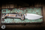Microtech Marfione Select LUDT Ram-LOK Folding Knife Flamed Slab Titanium, Blue Ti Accents 3.4" M390 Clip Point Stonewash 1135RLS-10MS4