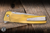 MachineWise Sonora Button Lock Folding Knife Grooved Gold Titanium 3.35" S90V Drop Point 2225