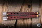 Preowned-Gold Class-Benchmade Necron Latchless Balisong Butterfly Knife Lava Flow Fat Carbon 4.6" Scimitar Damasteel  99-241