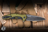 Preowned-Kershaw Bareknuckle Folding Knife Olive Aluminum 3.5" 14C28N BlackWash