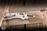 Microtech M-Stitch Ram-LOK Folding Knife Frag Aluminum 3" M390 Wharncliffe Champagne Gold 169MRL-1FRCG-C19Z23
