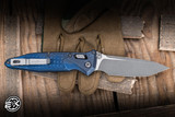 Microtech Marfione Select Socom RAM-LOK Manual Folding Knife Antique Blue Frag Titanium 4" M390 Tanto Apocalyptic 161RL-10APFRMS7