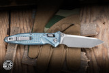 Microtech Marfione Select Socom RAM-LOK Manual Folding Knife Ice Blue Frag Titanium 4" M390 Tanto Stonewash 161RL-10FRMS7