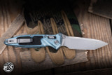 Microtech Marfione Select Socom RAM-LOK Manual Folding Knife Ice Blue Titanium/Textured Inlay 4" M390 Tanto Stonewash 161RL-10MS7