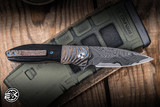 Kirby Lambert Mini Gents Blitz Folding Knife Carbon Fiber 3" Gysinge Damasteel Spearpoint Mirror Polish/Acid Etch EK-3032