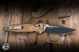 Microtech Socom Elite RAM-LOK Manual Folding Knife Tan Frag Aluminum 3.8" M390 Clip Point Black 160RL-1FRTA