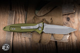 Microtech Socom Elite Manual Folding Knife OD Green Aluminum/Grip Inlay 4" M390 Tanto Apocalyptic Serrated 161-11APOD