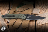ProTech x Peace Neighbor Avalon Folding Knife Knurled Battleworn Green Aluminum 4.25" MagnaCut Black PN1103-BW-GREEN