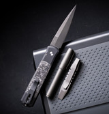 ProTech Godfather Automatic Folding Knife Black Aluminum/TechnoCarbo Black  CF Inlay 4" 154CM Stiletto DLC Black 905-LTD-TC-BLACK