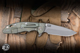 Hinderer Knives XM-18 Flipper Folding Knife Triway OD Green G10/Battle Green Titanium 3.5" MagnaCut Spanto Working Finish