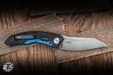 Preowned-Zero Tolerance 0762 Folding Knife Black Carbon Fiber/Blue Accent 3.4" 20CV Reverse Tanto Satin