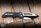 Heretic Knives Custom Koschei Folding Knife Black Carbon Fiber/Abalone Button 3.5" M390 Drop Point Cracked Ice