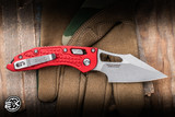 Microtech M-Stitch Ram-LOK Folding Knife Red Frag Aluminum 3" M390 Wharncliffe Stonewash 169MRL-10FRRD
