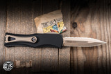 Preowned-Microtech Hera OTF Knife Black Aluminum 3" M390 Dagger Bronze Serrated 702-15