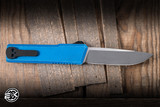 Chaves Knives Dissident OTF Automatic Knife Blue Crosshatch Battleworn Aluminum 3.8" M390 Drop Point TT Stonewash