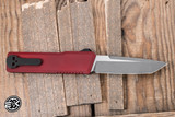 Chaves Knives Dissident OTF Automatic Knife Red Flat Blasted Aluminum 3.8" M390 Tanto TT Stonewash