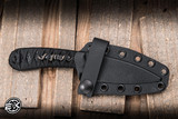 Bastinelli Knives Custom Sin Fixed Blade Knife Black Tskuka Wrap/Left Bronze Menuki Snake 3.54" N690CO Black PVD