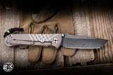 Preowned-Chris Reeve Knives Umnumzaan FDE Titanium 3.6" Damascus Tanto 1 of 10