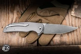 Herman Custom Knives DragonFly Folding Knife Titanium 3.8" Elmax Clip Point Shiny Stonewash