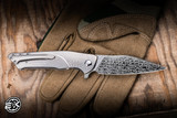 Herman Customs Knives Bee Folding Knife Titanium 3.35" Damasteel Svavner Mirror Polished