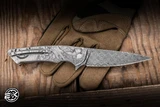 Herman Custom Knives Slim Folding Knife "Club 27 Jimi Hendrix" Titanium/24K Gold Accents 3.74" Damascus Damasteel Rose