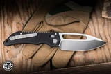 Heretic Knives Koschei Cross Bar Folding Knife Black Aluminum 3.5" MagnaCut Stonewash H061-2A