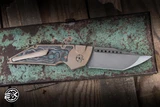 Hypercut Manufacturing Dharma Automatic Folding Knife Titanium/Shipwreck CC Inlay 3.2" S45VN Tanto 2-Tone
