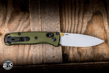 Preowned-Benchmade Mini Bugout Folding Knife Woodland Green Aluminum 2.8" S90V Drop Point Silver 533SL-10
