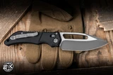 Heretic Knives Koschei Cross Bar Lock Folding Knife Black Aluminum 3.5" MagnaCut Battleworn H061-5A