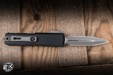 Microtech UTX-85 Gen IV OTF Auto Knife Black Aluminum 3" M390 Dagger Apocalyptic Serrated 12324-12AP