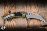 Microtech Hawk Karambit Automatic Folding Knife OD Green Aluminum/Grip Inlay 3.95" M390 Hawkbill Apocalyptic 166-10APOD