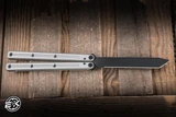 Squid Industries Inked Krake Raken Butterfly Balisong Knife Silver Aluminum 4.9" V3 Tanto Black