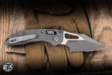Microtech M-Stitch Ram-LOK Folding Knife Natural Clear Frag Aluminum 3.25" M390 Apocalyptic Serrated 169MRL-11APFRNC