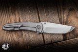 Sharknivco Waka V5 Manual Folding Knife Titanium/Orange CamoQuartz 3.35" RWL34 Tanto Hand Rubbed